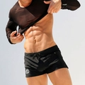 Herren schnelltrocknende Badehose und Netz-Langarmshirt-Set mit Reißverschlusstasche - M / Schwarz