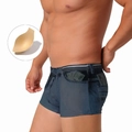 Badehose für Herren mit Jeans-Print und herausnehmbarem Schaumstoff-Polster für Strand - M / Denim Dunkelblau Mit Cup