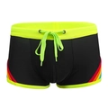 Maillot de bain noir pour homme avec cordon vert néon et rayures arc-en-ciel - M / Noir