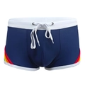 Maillot de bain bleu marine pour homme avec rayures arc-en-ciel et cordon blanc - M / Bleu foncé