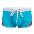 Short de bain homme bleu turquoise avec bandes arc-en-ciel et cordon de serrage blanc - M / Bleu Lac