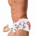 Men's stylish white square-cut swim trunks with abstract wave prints and removable pad - M / Colorful Cloud Texture (With Pad)