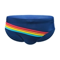 Maillot de bain bleu marine pour hommes avec rayures colorées et tissu élastique - M / Bleu foncé