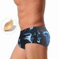 Men's swim shorts featuring blue flame print with removable sponge pad insert - M / Blue Cloud Texture (With Pad)