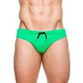 Men's bright green low-rise swim briefs with black drawstring and quick-dry fabric - M / Green