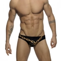 Herren Badehose in Schwarz mit goldenem Kettenmuster und ergonomischer Passform - M / Schwarz