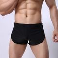 Sexy Herren-Boxershorts aus schwarzer Eisseide mit Seitenschlitz und U-Tasche - S / Schwarz