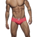 Slip de bain rouge sexy pour homme avec imprimé étoiles et cordon blanc de plage - M / Rouge