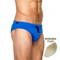 Blaue Herren-Badehose mit hoher Elastizität, Kordelzug und herausnehmbarem Cup-Polster - M / Blau mit Cup