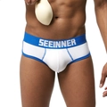 Slip homme en coton blanc avec ceinture élastique bleue et rembourrage galbant amovible - M / Blanc