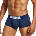 Men's solid color cotton boxer briefs in deep blue with wide elastic waistband - M / Dark Blue