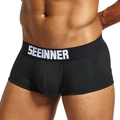 Men's solid black boxer briefs featuring high-elastic waistband and U-convex design - M / Black