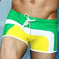 Maillot de bain homme slim avec design color-block vert blanc jaune et cordon de serrage - M / Vert Jaune