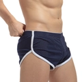 Herren Boxershorts aus marineblauem Mesh-Eisenseide mit weißem Rand und Seitenschlitz - M / Dunkelblau