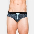 Herren Badehose in Schwarz mit blauem Blattmuster und hellblauem Kordelzug für Sport - M / Schwarz