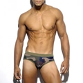 Herren Camouflage Schwimm-Slip in Dschungel-Optik mit elastischem Bund niedrig geschnitten - M / Armeegrün