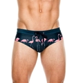 Herren Badehose mit Flamingo-Print, Cup-Einsatz und Kordelzug für Strand und Pool - M / Dunkelblau Flamingo Druck