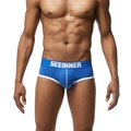 Vorderansicht der Herren-Unterhose in Dunkelblau mit weißem Rand und 3D-Design - S / Boxers / Himmelblau