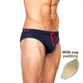 Dunkelblaue Herren-Badehose mit rotem Kordelzug und herausnehmbarem Schutzcup - M / Tiefblau Mit Polsterung