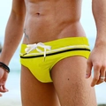 Slip de bain jaune vif pour homme avec cordon de serrage et tissu élastique séchant - M / Jaune