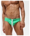 Men's bright green solid color swim briefs with white drawstring and elastic nylon fabric - M / Grass Green