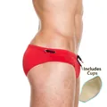 Rote Herren Badehose mit tiefem Bund, seitlichem Kordelzug und herausnehmbarem Pad - M / Rot Mit Polsterung