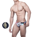 Herren Badehose mit Pop-Art Comic-Print und herausnehmbarem Stützpolster-Einsatz für Männer - M / Blau