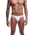 Vista de cerca del jockstrap blanco para hombre con banda elástica ancha de marca - M / Blanco