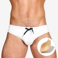 Slip da nuoto bianco da uomo con coulisse nera e imbottitura modellante rimovibile - M / Bianco Con Coppa