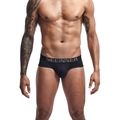 Close-up of black cotton briefs with elastic wide waistband and u-convex design - M / Black