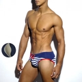 Slip de bain homme à rayures bicolores, style nautique marine avec bonnet rembourré - M / Bleu foncé