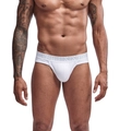 Men's athletic white cotton jockstrap with a wide logo waistband and high cut design - M / White