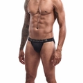 Men's black cotton jockstrap with wide elastic waistband and supportive pouch detail - M / Black