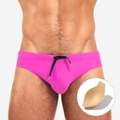 Slip da bagno uomo sexy rosso rosa a vita bassa con coulisse e imbottitura protettiva - M / Rosa Rosso con Imbottitura