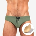 Slip da nuoto uomo verde oliva con coulisse e imbottitura interna rimovibile - M / Verde Militare Con Coppe