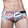 Herren Badehose mit dynamischem amerikanischem Pop-Art-Comic-Print in Hellblau - M / Blau