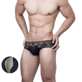 Slip da bagno da uomo a vita bassa con stampa foglia oro vintage e inserto a coppa push-up - M / Nero