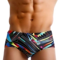 Pantaloncini da nuoto uomo con strisce geometriche colorate e vestibilità elasticizzata - M / Nero