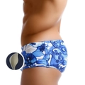 Herren Badehose mit blau-weißem Blumenmuster und abnehmbarem gepolstertem Einsatz - M / Blau mit Cup