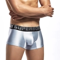 Men's sleek nylon boxer briefs with metallic silver finish and U-convex pouch - Silver