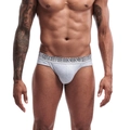Men's solid grey high-cut cotton briefs with wide elastic logo waistband - M / Gray