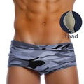 Maillot de bain homme camouflage gris avec poche en U et rembourrage amovible - L / Gris Camouflage Avec Rembourrage