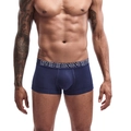 Detail of navy blue cotton boxer briefs featuring a wide elastic branded waistband - M / Dark Blue