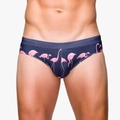 Herren Badehose in Dunkelblau mit Flamingo-Muster, schnelltrocknender Stoff, athletisch - M / Violettblau