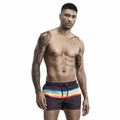Lila Herren-Badeshorts mit Regenbogenstreifen, Gummizug und schwarzem Kordelzug - M / Schwarz