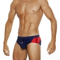 Slip da nuoto a triangolo da uomo in blu navy e rosso con coulisse regolabile in vita - M / Blu Scuro E Rosso