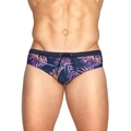 Slip da nuoto uomo con stampa tropicale a foglie e coulisse in vita su sfondo bianco - M / Stampa Tropicale Blu Notte