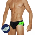 Slip de bain homme noir avec bandes vert fluo et rembourrage de protection amovible - Noir (Avec Bonnet)