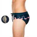 Men's flamingo print swim briefs with inner padding and drawstring in navy blue - M / With Cup / Dark Blue Flamingo