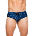 Dunkelblaue Herren-Badehose mit geometrischem Kompass-Print und verstellbarem Kordelzug - M / Dunkelblau